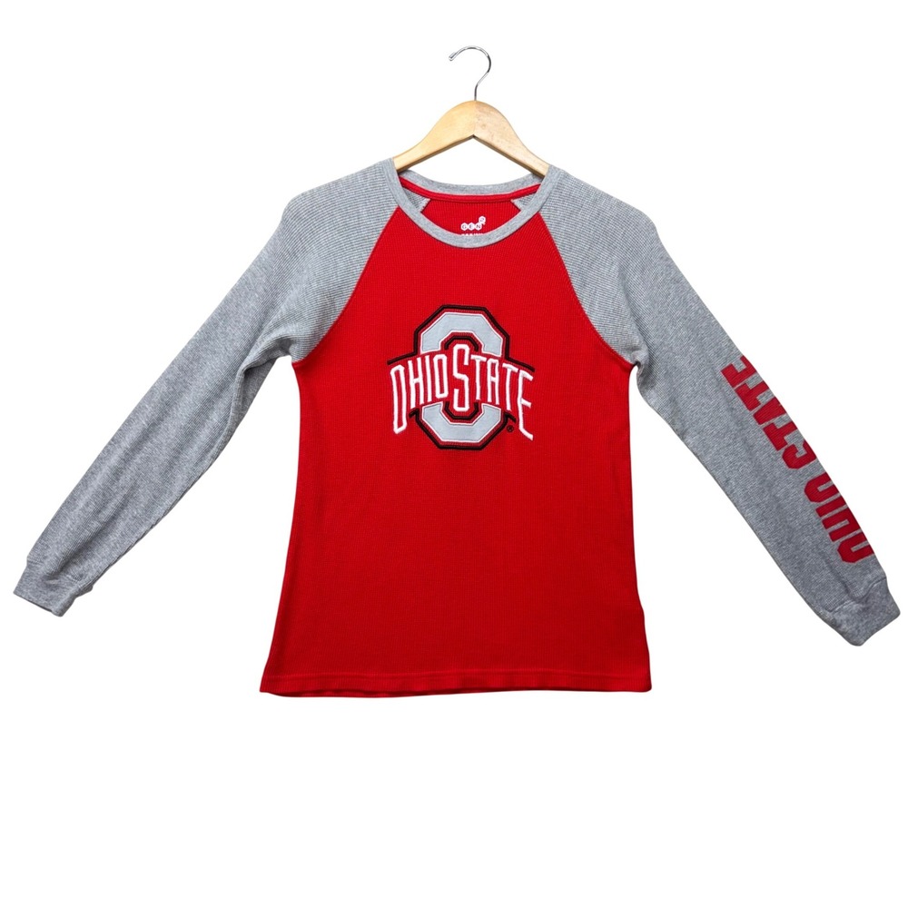 Gen 2 Ohio State Buckeyes Youth Boys Medium 10-12 Thermal Raglan Shirt Red‎ Grey
